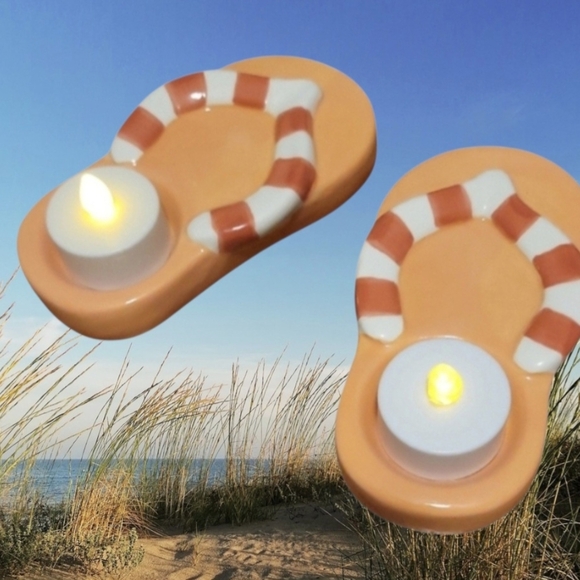 Other - 2 Ceramic Flip Flop Tealight Holders with Lights
